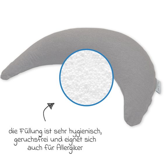 Theraline Cuscino per l'allattamento La luna di bambù - con imbottitura in microsfere incl. fodera in bambù 140 cm - Grigio medio melange