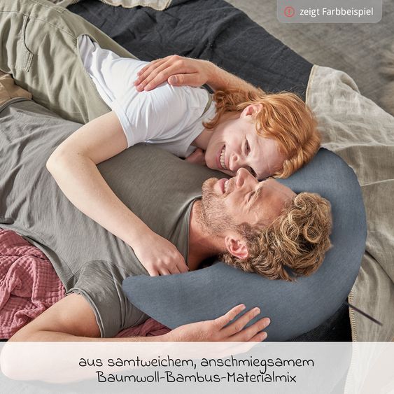Theraline Cuscino per l'allattamento La luna di bambù - con imbottitura in microsfere incl. fodera in bambù 140 cm - Grigio medio melange