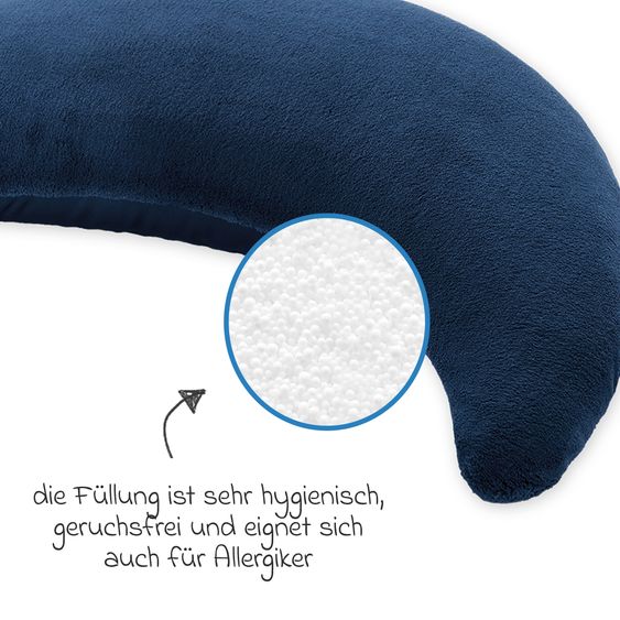 Theraline Stillkissen Der Plüschmond mit feiner Perlen-Füllung 140 cm - Dunkelblau