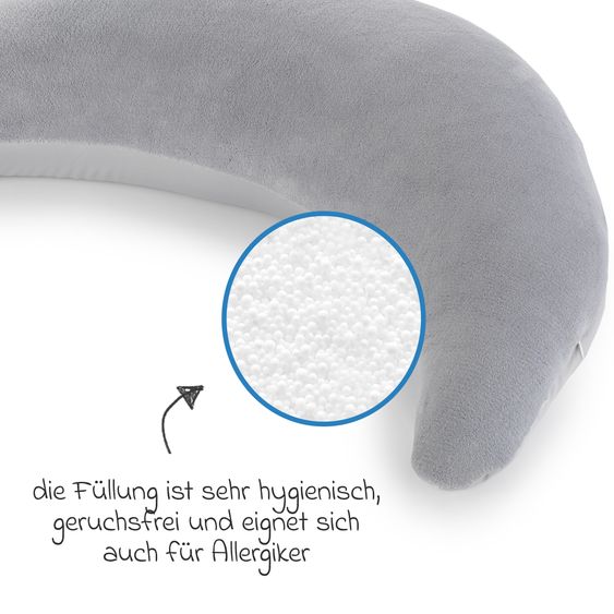 Theraline Stillkissen Der Plüschmond mit feiner Perlen-Füllung 140 cm - Silbergrau