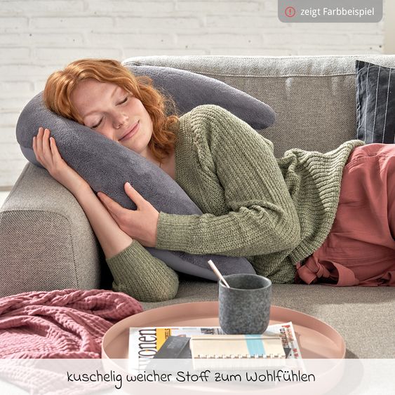 Theraline Stillkissen Der Plüschmond mit feiner Perlen-Füllung 140 cm - Steingrau