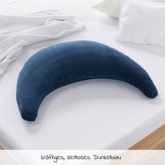 Theraline Cuscino per l'allattamento The Plush Moon con imbottitura in microperle 140 cm - Blu scuro