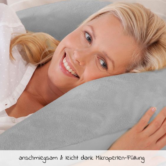 Theraline Stillkissen Der Plüschmond mit Mikroperlen-Füllung 140 cm - Silbergrau