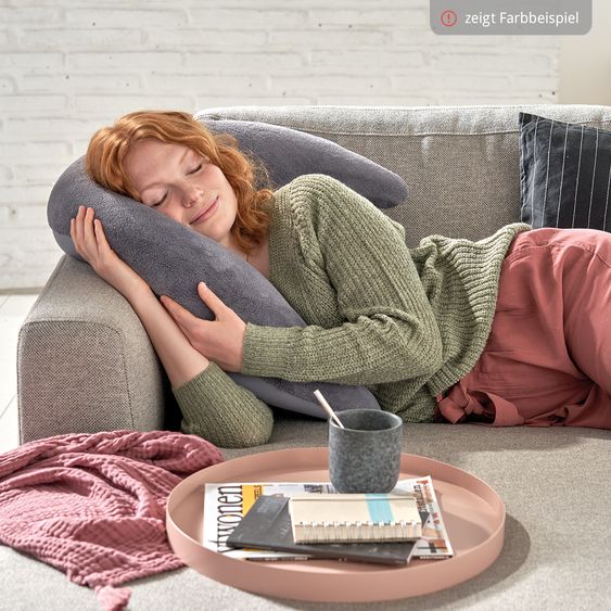 Theraline Stillkissen Der Plüschmond mit Mikroperlen-Füllung 140 cm - Silbergrau