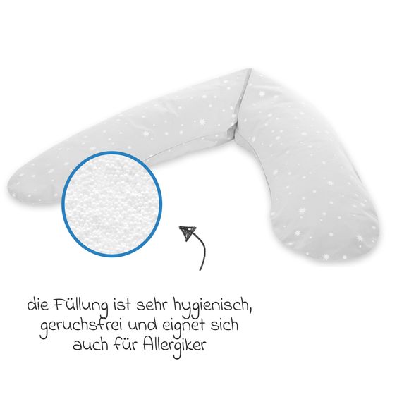 Theraline Stillkissen Dodo mit Mikroperlen-Füllung inkl. Bezug 170 cm - Sternchen - Grau