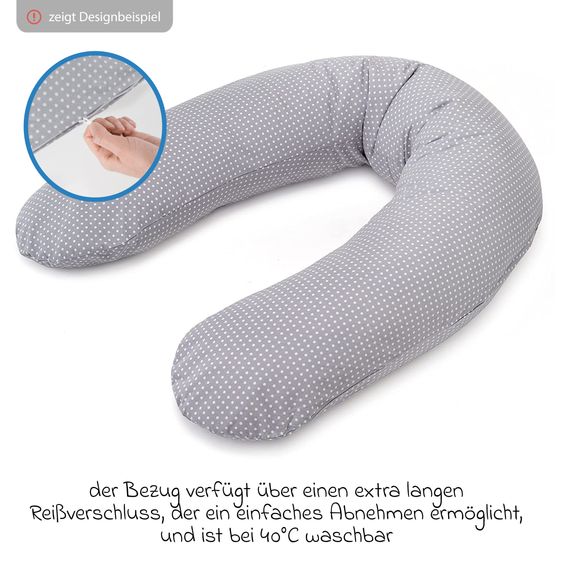 Theraline Stillkissen Dodo mit Mikroperlen-Füllung inkl. Bezug 170 cm - Sternchen - Grau