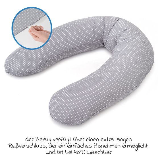 Theraline Nursing cushion Dodo Pillow Premium by Theraline 180 cm - Polka Dots - Grey