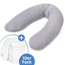 Stillkissen Dodo Premium mit feiner Perlen-Füllung inkl.Baumwoll-Bezug + Mulltuch 10er Pack 180 cm - Polka Dots - Grau