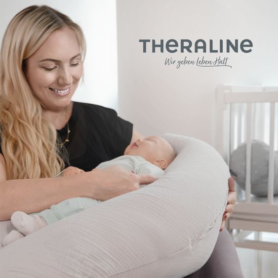 Theraline Nursing Pillow Dodo Premium with fine pearl filling incl. cover - muslin 180 cm - Mist Grey