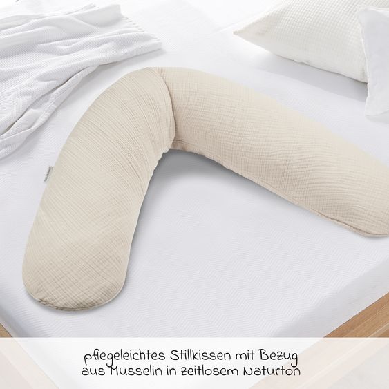Theraline Stillkissen Dodo Premium mit feiner Perlen-Füllung inkl. Bezug - Musselin 180 cm - Sandbeige