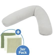 Cuscino allattamento Dodo Premium con imbottitura fine in perline incl. copertura in mussola + set 3 panni in mussola omaggio 180 cm - Grigio Nebbia