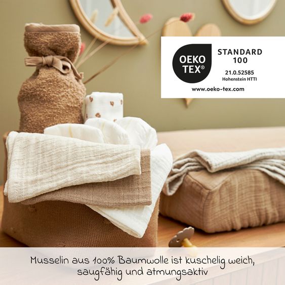 Theraline Coussin D'Allaitement Dodo Premium avec Finition Perle Fine incl. Housse en Mousseline + Lot de 3 Carrés en Mousseline Offerts 180 Cm - Sable Beige