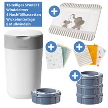 12-tlg. Wickelset - Windeleimer Twist & Click + 4 Nachfüllkassetten + Folien-Wickelunterlage + 6 Mullwindeln