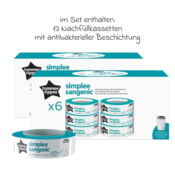 Tommee Tippee 14-tlg. Simplee Sangenic Sparset - Windeleimer + 13 Nachfüllkassetten