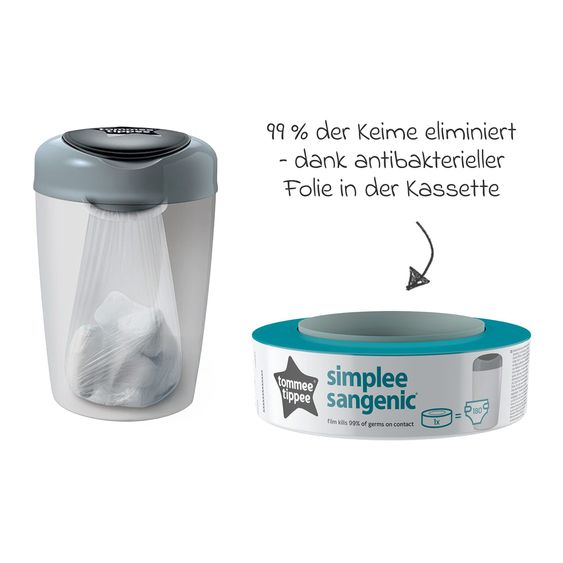 Tommee Tippee 14-tlg. Simplee Sangenic Sparset - Windeleimer + 13 Nachfüllkassetten