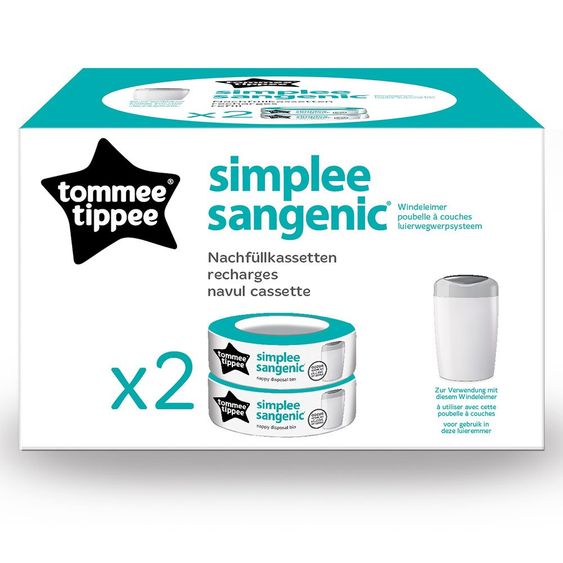 Tommee Tippee Nachfüllkassette für Windeleimer Simplee Sangenic - 2er Pack