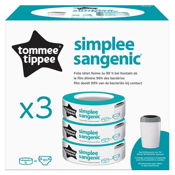 Tommee Tippee Nachfüllkassette für Windeleimer Simplee Sangenic - 3er Pack 