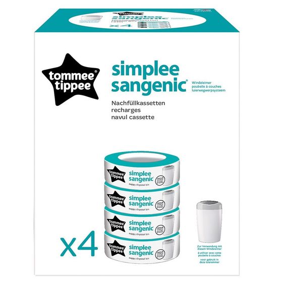 Tommee Tippee Nachfüllkassette für Windeleimer Simplee Sangenic - 4er Pack