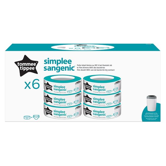 Tommee Tippee Nachfüllkassette für Windeleimer Simplee Sangenic - 6er Pack - Greenfilm™