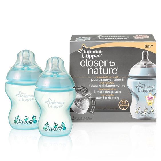 Tommee Tippee PP-Flasche 2er Pack Closer to Nature 260 ml - Silikon Gr. 1 - Türkis