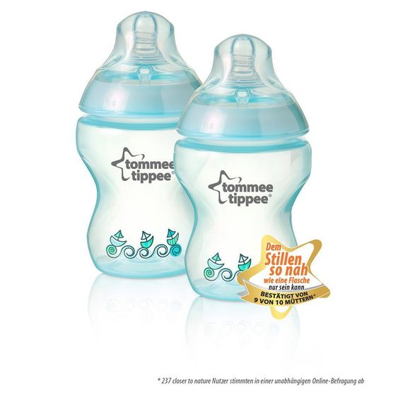 Tommee Tippee PP-Flasche 2er Pack Closer to Nature 260 ml - Silikon Gr. 1 - Türkis