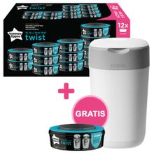Sangenic Twist & Click Set - 12er Pack Nachfüllkassette + Gratis Windeleimer