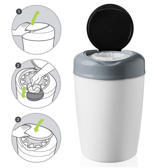 Tommee Tippee Diaper Pail Simplee Sangenic incl. 6 Refill Cassettes - Greenfilm™ - White Grey