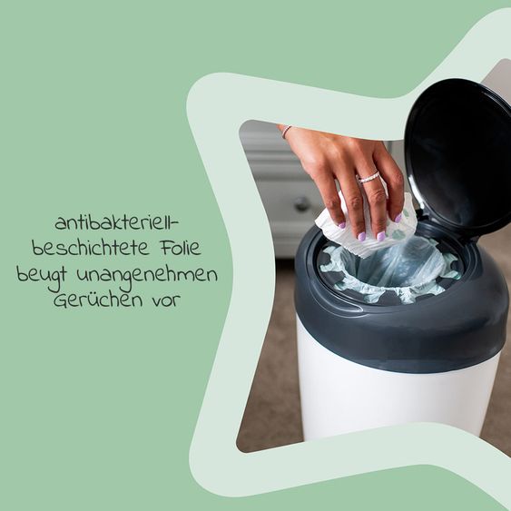 Tommee Tippee Diaper Pail Simplee Sangenic incl. 6 Refill Cassettes - Greenfilm™ - White Grey