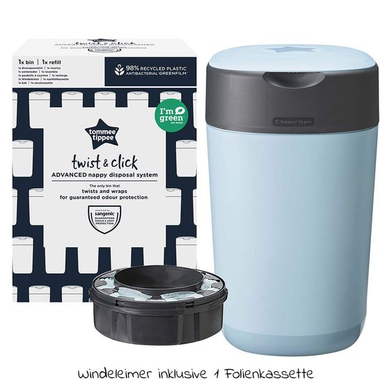 Tommee Tippee Windeleimer Twist and Click Sangenic inkl. 1 Nachfüllkassette - Greenfilm™ - Blau