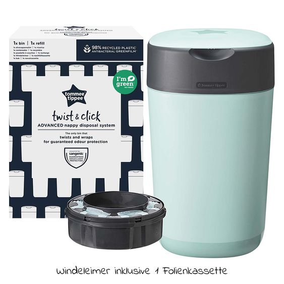 Tommee Tippee Windeleimer Twist and Click Sangenic inkl. 1 Nachfüllkassette - Greenfilm™ - Grün