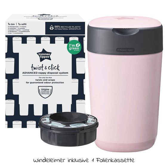 Tommee Tippee Diaper Pail Twist and Click Sangenic incl. 1 refill cartridge - Greenfilm™ - Pink