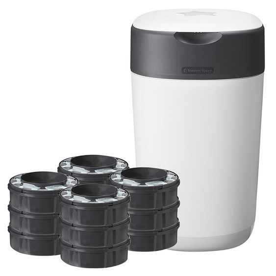 Tommee Tippee Windeleimer Twist and Click Sangenic inkl. 12 Nachfüllkassetten - Greenfilm™ - Weiß