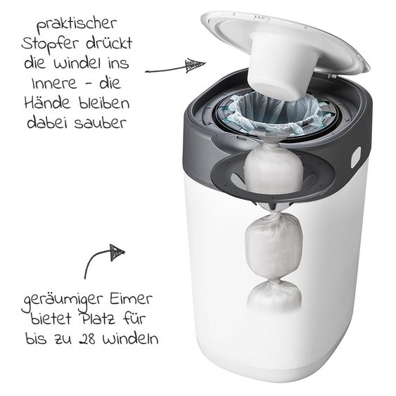 Tommee Tippee Windeleimer Twist and Click Sangenic inkl. 12 Nachfüllkassetten - Greenfilm™ - Weiß