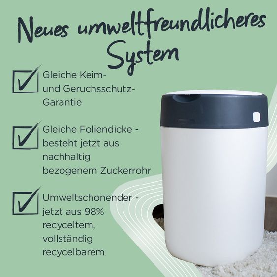 Tommee Tippee Windeleimer Twist and Click Sangenic inkl. 12 Nachfüllkassetten - Greenfilm™ - Weiß