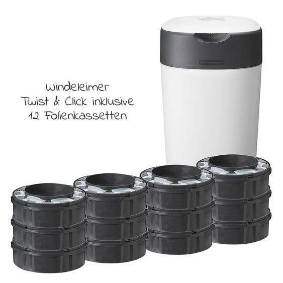 Tommee Tippee Windeleimer Twist and Click Sangenic inkl. 12 Nachfüllkassetten - Greenfilm™ - Weiß