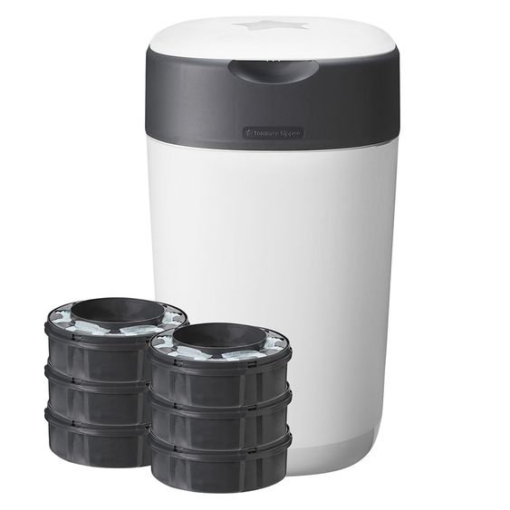 Tommee Tippee Secchio per pannolini Twist and Click Sangenic con 6 cassette di ricarica - Greenfilm™ - Bianco