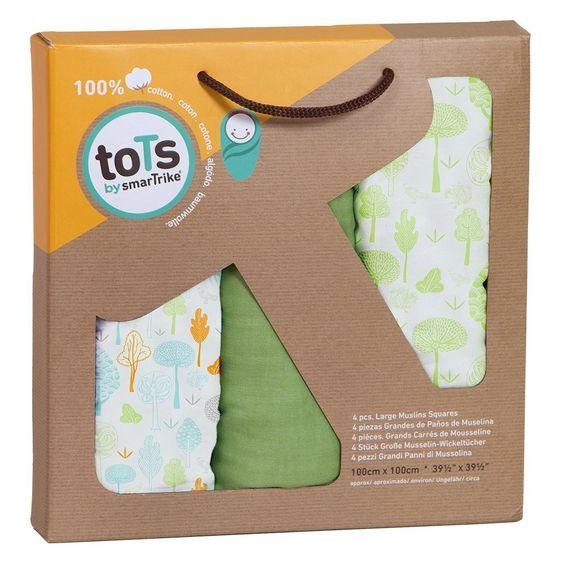 ToTs by Smartrike Mulltuch 3er Pack 120 x 120 cm - Bamboo Green
