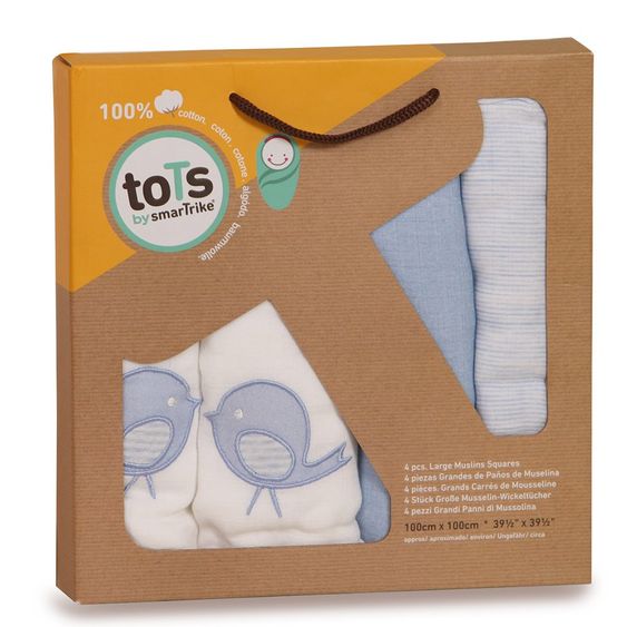 ToTs by Smartrike Mulltuch 4er Pack 100 x 100 cm - Classic Blue