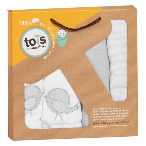 ToTs by Smartrike Panno di garza 4 pezzi 100 x 100 cm - Grigio Classico