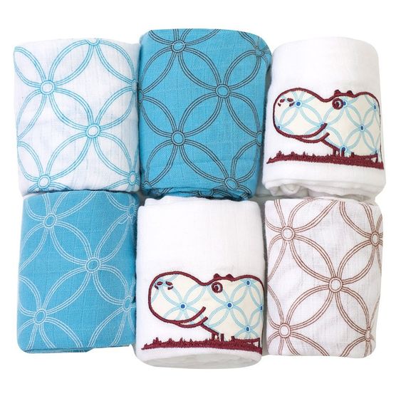 ToTs by Smartrike Mulltuch 6er Pack 60 x 60 cm - Hippo - Blue