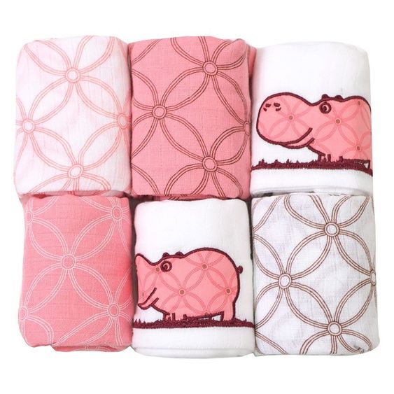 ToTs by Smartrike Mulltuch 6er Pack 60 x 60 cm - Hippo - Pink