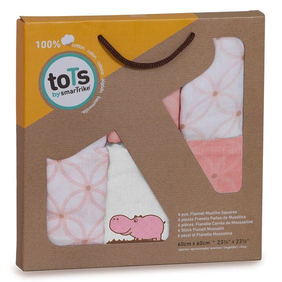 ToTs by Smartrike Mulltuch 6er Pack 60 x 60 cm - Hippo - Pink
