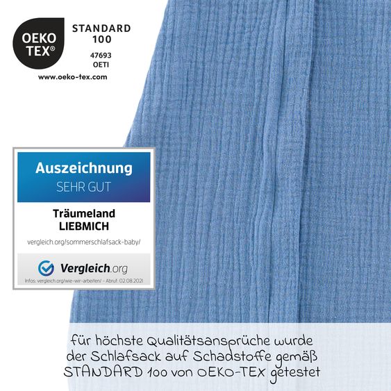 Träumeland Sommerschlafsack Liebmich Musselin - Hellblau - Gr. 70