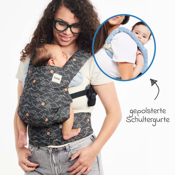tula Babytrage & Wetterschutz Explore Mesh ab Geburt von 3,2 kg - 20,4 kg - 3-Positionen Bauch vorne/hinten, Rücken aus atmungsaktivem Mesh-Gewebe - Mojave