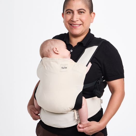 tula Babytrage & Wetterschutz Tula Lite Ultrakompakt für unterwegs von 5,4 kg - 13,6 kg - 2 Positionen Bauch, Rücken inkl. Hüfttasche - Cream