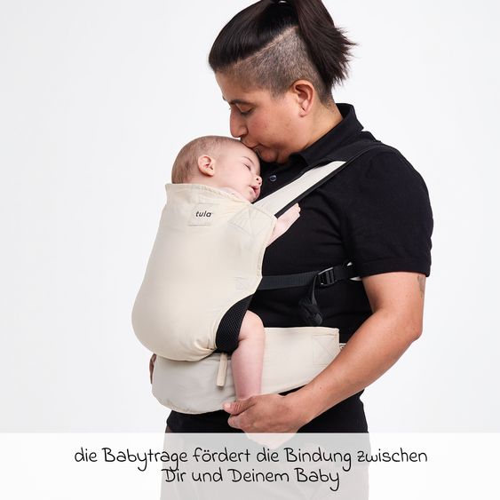 tula Babytrage & Wetterschutz Tula Lite Ultrakompakt für unterwegs von 5,4 kg - 13,6 kg - 2 Positionen Bauch, Rücken inkl. Hüfttasche - Cream