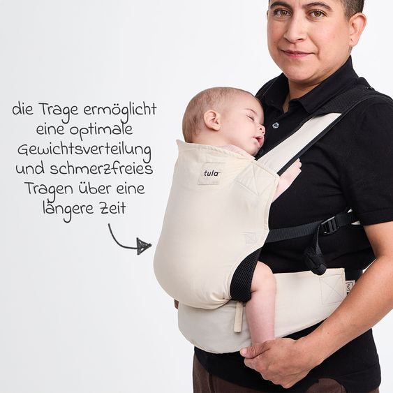 tula Babytrage & Wetterschutz Tula Lite Ultrakompakt für unterwegs von 5,4 kg - 13,6 kg - 2 Positionen Bauch, Rücken inkl. Hüfttasche - Cream