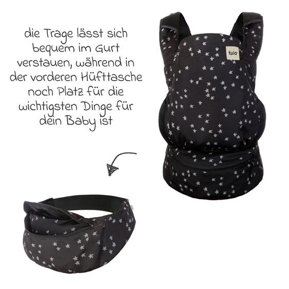tula Babytrage & Wetterschutz Tula Lite Ultrakompakt für unterwegs von 5,4 kg - 13,6 kg - 2 Positionen Bauch, Rücken inkl. Hüfttasche - Discover