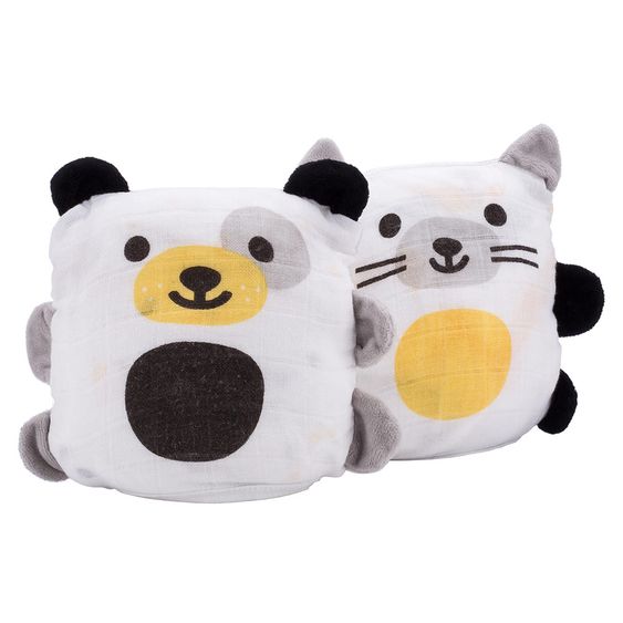 ubbi Musselin Decke & Kuscheltier Buddies 2in1 - Cat & Dog