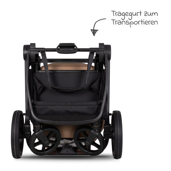 Venicci Passeggino Claro 2in1 fino a 22 kg con navicella, sedile sportivo, maniglione telescopico, posizione reclinabile, incluso parapioggia, coprigambe, catena per ciucci, carillon, gioco da afferrare e borsa fasciatoio - Caramello